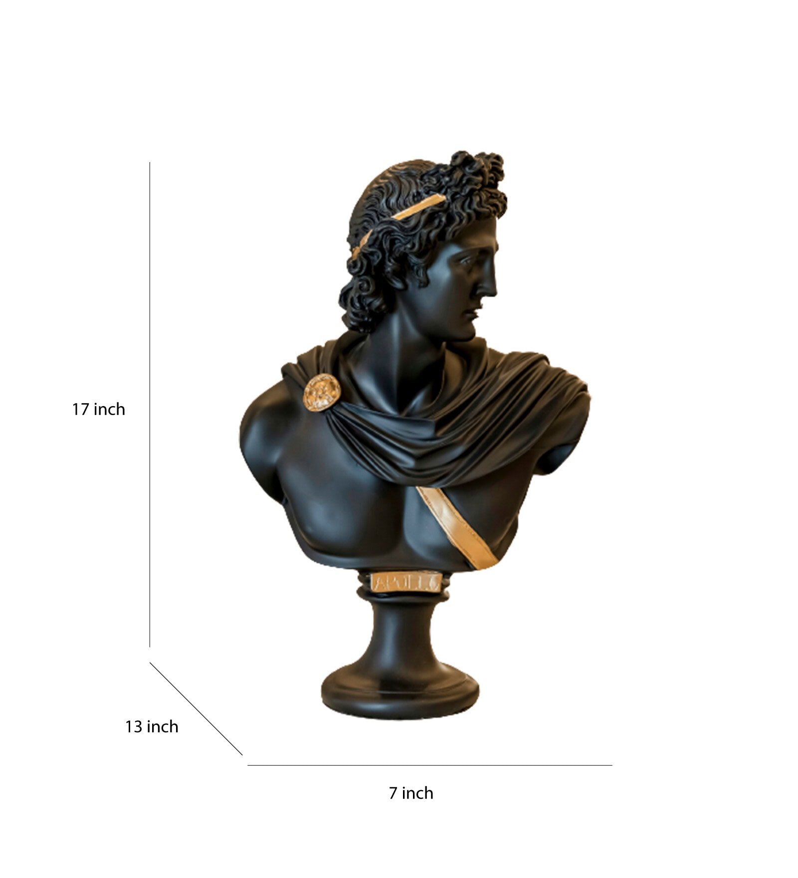 Greek Apollo Bust Black Resin Figurine
